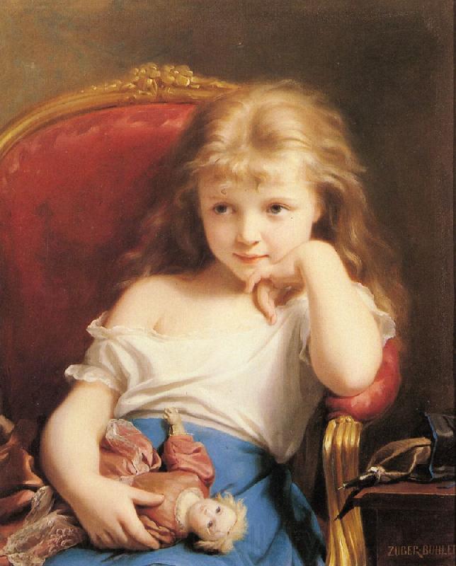 Fritz Zuber-Buhler Young Girl Holding a Doll Spain oil painting art